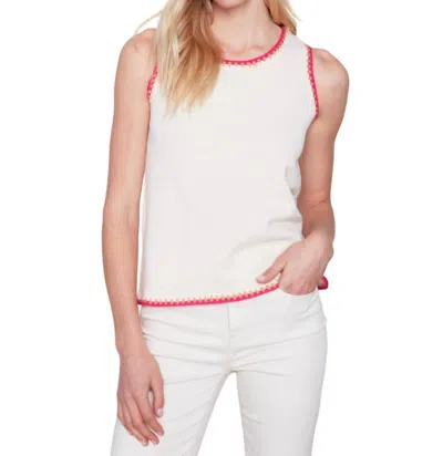 Charlie B Sleeveless Knit Top With Crochet Detail In Natural In White