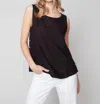 Charlie B Sleeveless Linen Top With Side Buttons In Black In Black