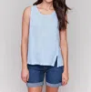 Charlie B Sleeveless Linen Top With Slits In Bluebell In Blue