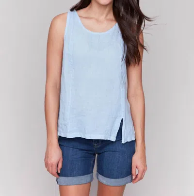 Charlie B Sleeveless Linen Top With Slits In Bluebell