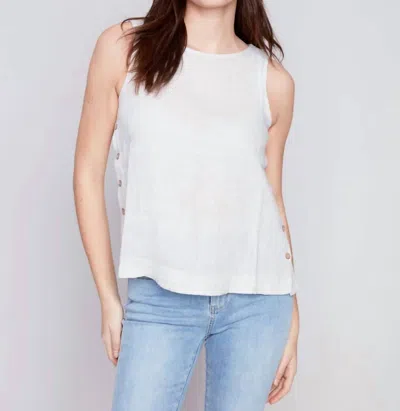 Charlie B Sleeveless Linen With Side Buttons Tank Top In Natural In White