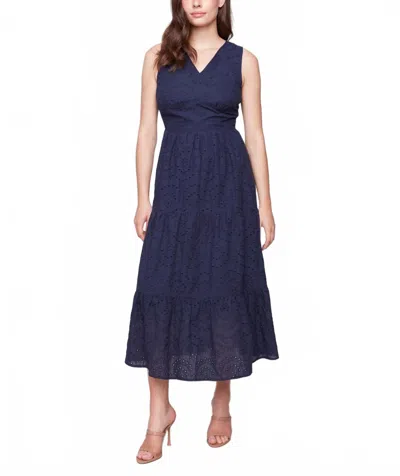 Charlie B Sleeveless Long Eyelet Dress In Navy In Blue