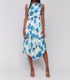 Charlie B Printed Sleeveless Flowy Satin Dress In Lime