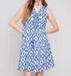Charlie B Sleeveless Ruffle Mini Dress In Blue Ikat In Multi