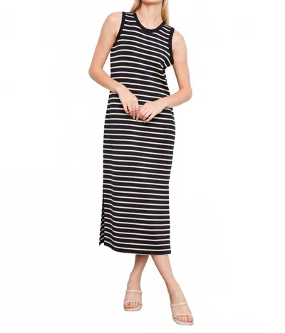 Charlie B Sleeveless Striped Scuba Maxi Dress In Black & Beige In Multi