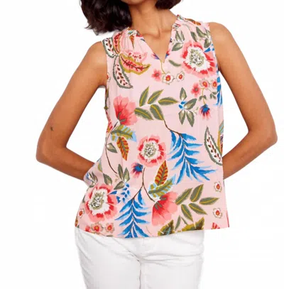 Charlie B Sleeveless With Ruffle Blouse In Gardenia Print In Multi