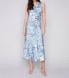 Charlie B Sleeveless With Rushed Drawstring Dress In Blue In Blue