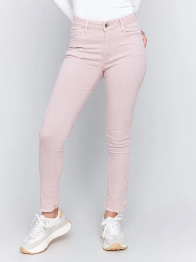 Charlie B Slim Fit Twill Pants With Frayed Tulip Hem In Quartz In Beige