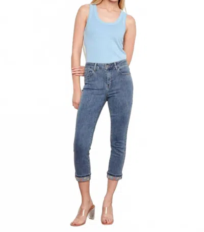 Charlie B Slim Leg Jeans With Rolled Embrodered Cuff In Medium Blue