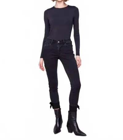 Charlie B Slim Leg Jeans With Velvet Bow In Black