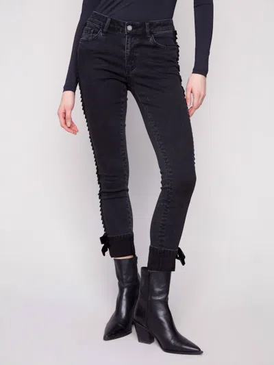 Charlie B Slim Stretch Denim Pants In Charcoal In Black