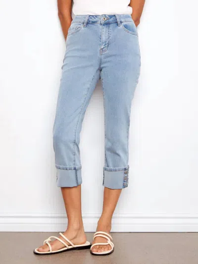 Charlie B Snap Button Cuff Cropped Jean In Light Blue