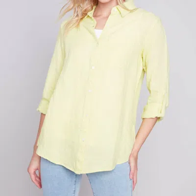 Charlie B Solid Button Front Linen Shirt In Yellow