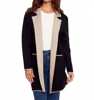 Charlie B Solid Cardigan With Blanket Stitch In Black In Purple