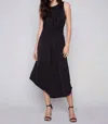 Charlie B Solid Sleeveless Elastic Smocking Midi Dress In Black In Black