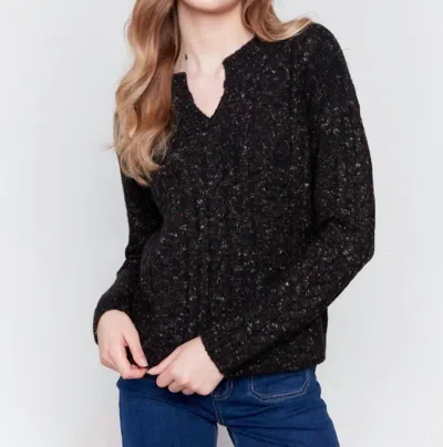 Charlie B Space Dye Cable Knit Sweater In Black