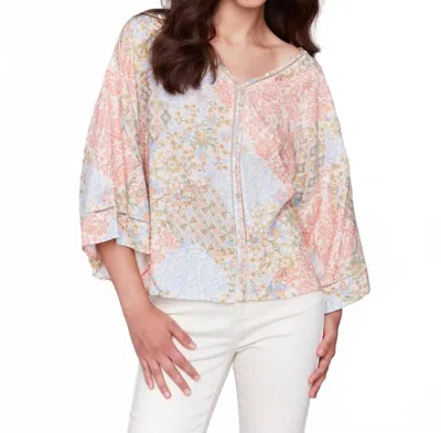 Charlie B Stitch Detail Three-quarter Sleeve Blouse In Flowers Print In Multi