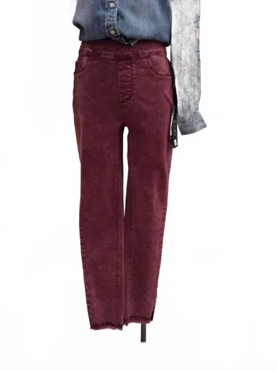 Charlie B Stone Wash Denim Pant In Fig In Burgundy
