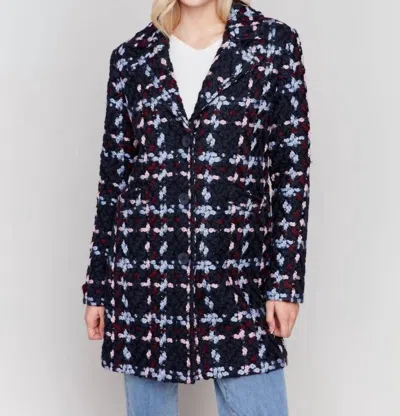 Charlie B Straight Cut Plaid Boucle Coat In Pastel In Blue
