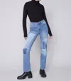 Charlie B Straight Leg Dyed Patches Jeans In Medium Blue