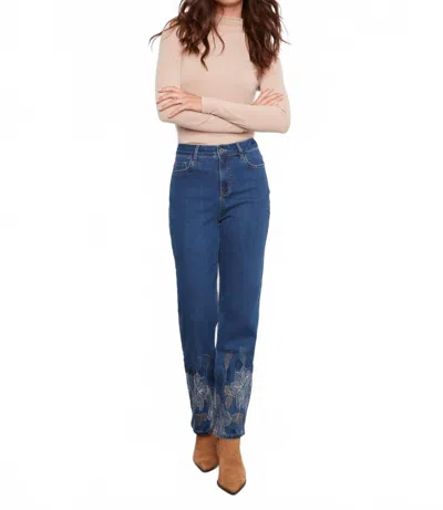 Charlie B Straight-leg Stretch Jeans With Metallic Thread Embroidery In Indigo In Blue