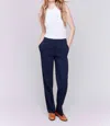 Charlie B Straight Leg Tropical Pants In Navy In Blue