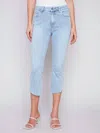 Charlie B Stretch 5 Pocket Cropped Pant In Bleach Blue In Multi