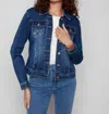 Charlie B Stretch Denim Button Front Jacket In Blue In Blue