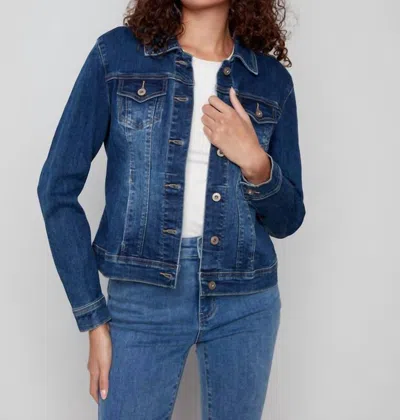 Charlie B Stretch Denim Button Front Jacket In Blue