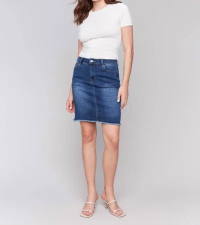 Charlie B Stretch Denim Skort With Frayed Hem In 007 Indigo