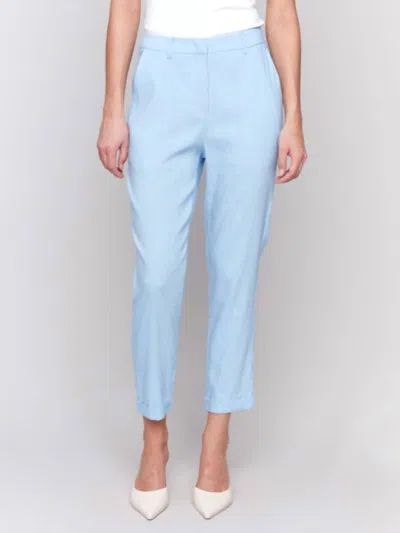 Charlie B Stretch Linen Blend Pants With Cuffed Hem In Blue