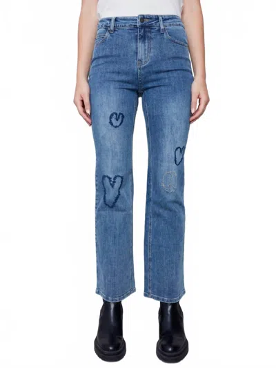 Charlie B Stretch Straight Leg Heart Print Jean In Blue