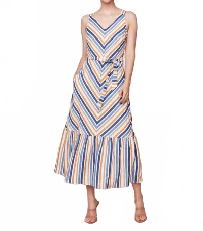 Charlie B Stripe Maxi Dress In Denim Blue Multi In White