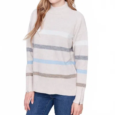 Charlie B Stripe Mock Neck Sweater In H Beige In White