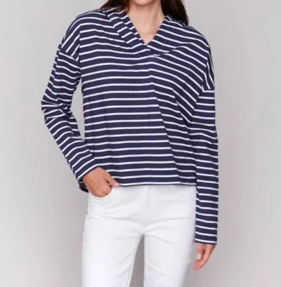 Charlie B Striped French Terry Hoodie In Navy/white