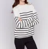 Charlie B Striped Jacquard Crew Neck Sweater In Black/white In Multi