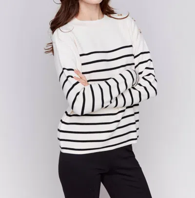 Charlie B Striped Jacquard Crew Neck Sweater In Black/white In Multi