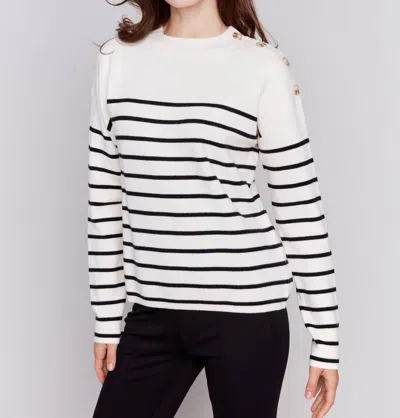 Charlie B Striped Jacquard Crew Neck Sweater In Black/white In Multi