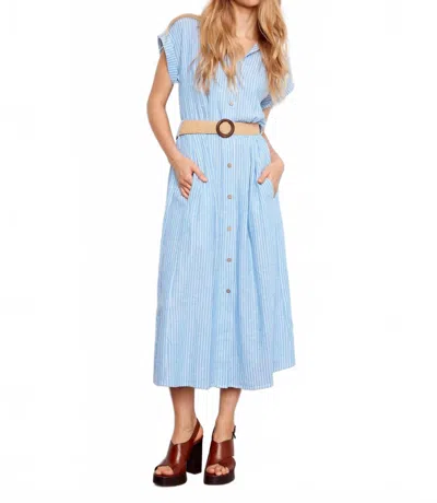 Charlie B Striped Linen Blend Maxi Dress With Belt In Bluebell In Multi