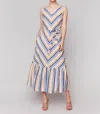 Charlie B Striped Linen Blend Maxi Dress With Sash In Denim In Blue