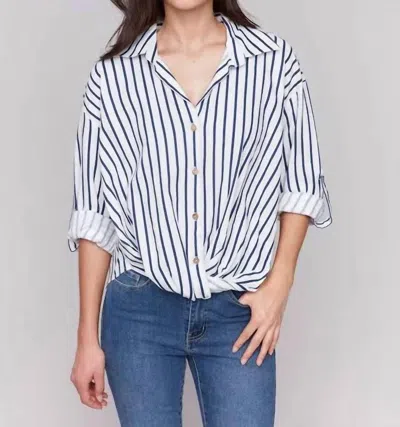 Charlie B Striped Linen Blend Shirt In Stripes