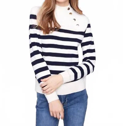 Charlie B Striped Mock Neck Sweater With Button Details In Navy/white In Multi