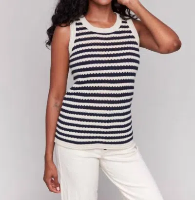 Charlie B Striped Novelty Stitch Sleeveless Sweater In Nautical