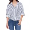 Charlie B Striped Roll Up Long Sleeves Blouse In White In Multi