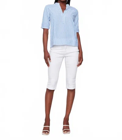 Charlie B Striped Short Sleeve Popover Blouse In Blue & White In Multi