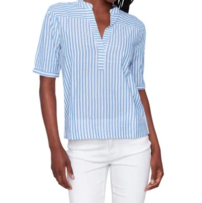 Charlie B Striped Short Sleeve Popover Blouse In Blue/white