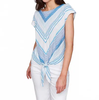 Charlie B Striped Tie-front Blouse In Coastal In Blue