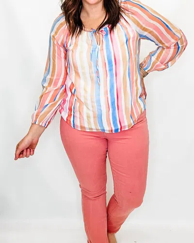 Charlie B Stripes Off-shoulder Blouse In Peach