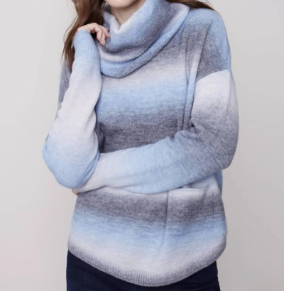 Charlie B Sweater With Detachable Scarf In Denim Blue In Multi
