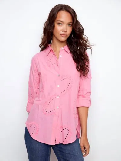 Charlie B Textured Cotton Button-down Shirt In Candy In Pink
